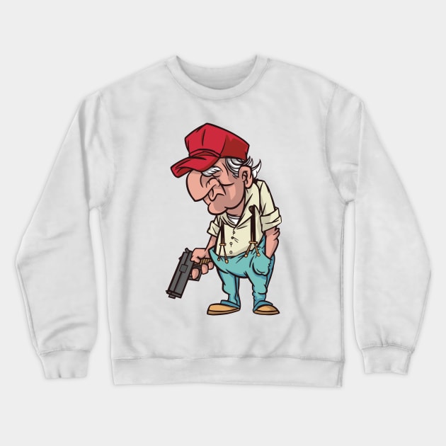 Funny Old Man With His Gun Crewneck Sweatshirt by BamBam